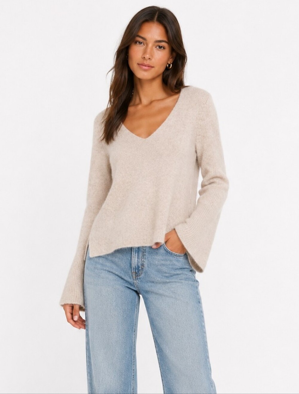 Witchery Wool Blend Oatmeal Bell Sleeve Sweater New Size XS